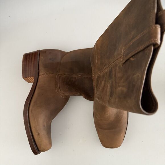 Frye Cavalry Square Toe Pull On Boots 12 M Brown Mens Distressed Campus - Picture 1 of 11